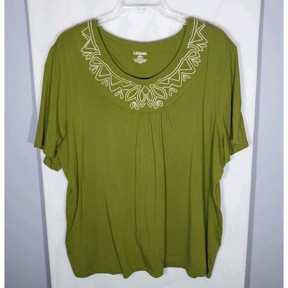 Liz & Me Women's Top 3X (26/28W) Green Embroidered Boho Peasant Short Sleeve Tee - Picture 1 of 7